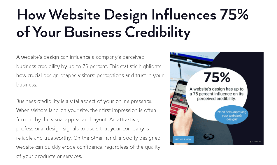 up to 75% of a website’s perceived credibility is based on its design