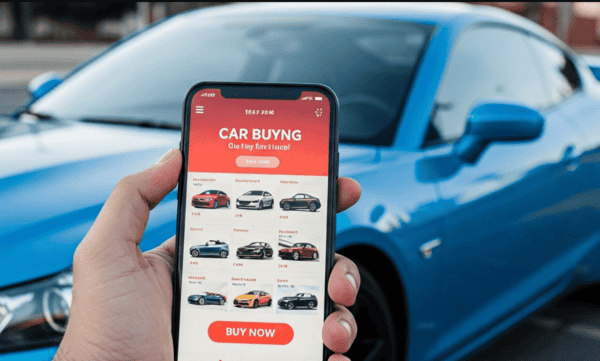 man scrolling car inventory website on mobile phone