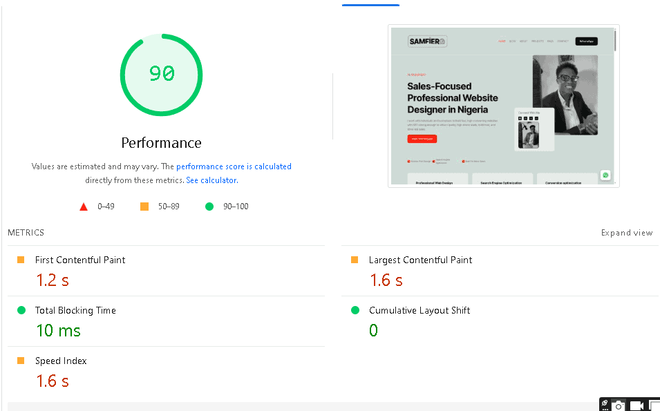 samfiero website speed test